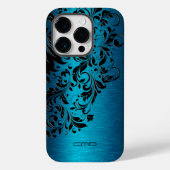 Metallic turquoise geborsteld aluminium zwarte zij Case-Mate iPhone case (Achterkant)
