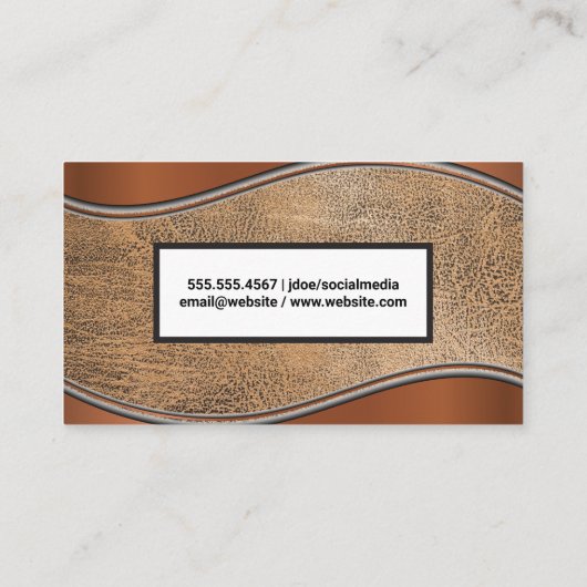 Metallic Wave | Bruine Leerverbinding Visitekaartje (Achterkant)