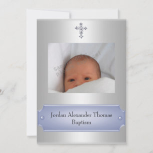 Metallic White Photo Lijst Cross-Baptism Blue Kaart