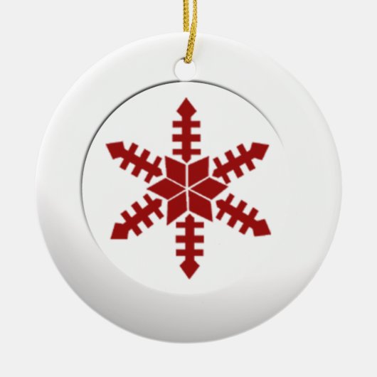 Metallic witte cirkel en rode sneeuwvlok keramisch ornament (Voorkant)