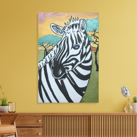 Metallic Zebra Safari op Canvas (Insitu (Woonkamer))