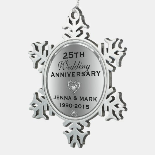 Metallic zilver 25e bruiloft Jubileum Ornament (Rechts)