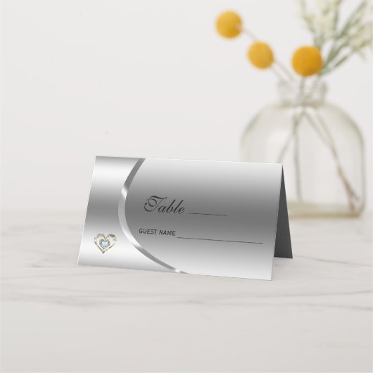 Metallic zilver achtergrond met diamanten hart (Voorkant)