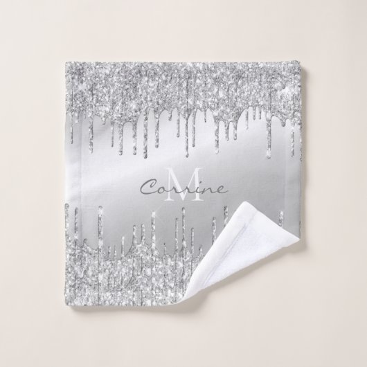 Metallic zilver druppelen glitter monogram bad handdoek (Wasdoekje)