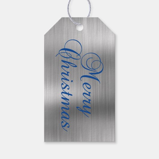 Metallic zilver en blauw Vrolijk kerstfeest Cadeaulabel (Voorkant)
