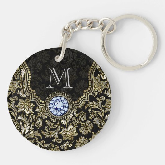 Metallic zilver en goud bloemdamast sleutelhanger (Achterkant)