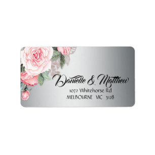Metallic zilver en roze Rose Bouquet Floral Etiket