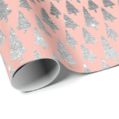 Metallic zilver Glitter Xmas bomen Blush Pink Gift Cadeaupapier (Rol Hoek)