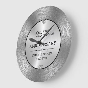 Metallic zilver mandala 25e Jubileum sjabloon Grote Klok