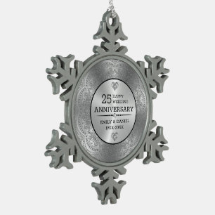 Metallic zilver mandala 25e Jubileum sjabloon Tin Sneeuwvlok Ornament