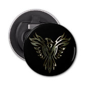 Metallic zilver Phoenix op zwart Button Flesopener (Voorkant)