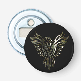 Metallic zilver Phoenix op zwart Button Flesopener