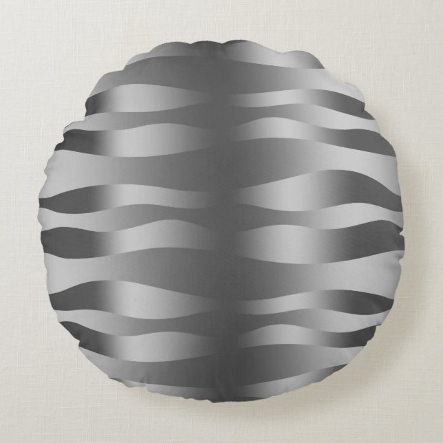 Metallic zilver Zebra Stripes Rond Kussen (Voorkant)