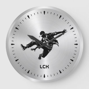 Metallic Zilver Zwart Silhouet Hip Hop Dancer Grote Klok