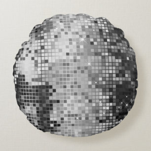 Metallic zilveren pailletten Disco Glitter Pixel A Rond Kussen