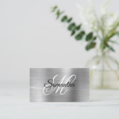 Metallic zilverfolie Fancy monogram Visitekaartje (Staand voorkant)