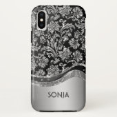 Metallic zilvergrijs bloemdamast Case-Mate iPhone case (Achterkant)