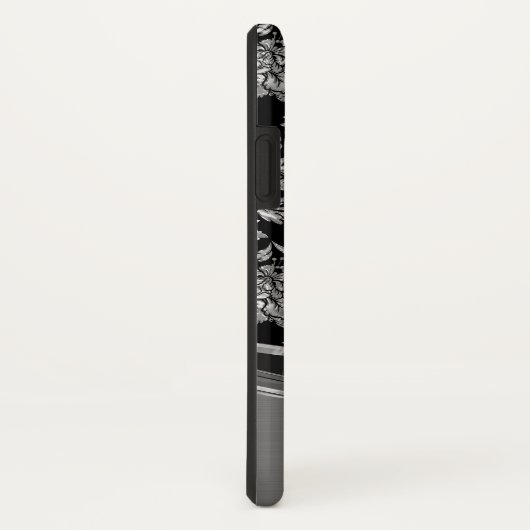 Metallic zilvergrijs bloemdamast Case-Mate iPhone case (Achterkant / rechts)