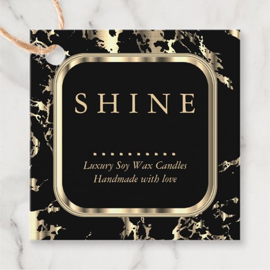 Metallic zwart en goud marmer bedankjes labels (Voorkant)