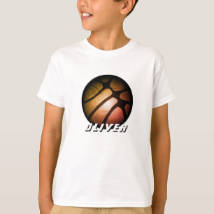 Metallic zwart Sinaasappel basketbal naam T-shirt