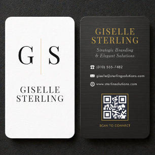 Metallic Zwart Wit Goud Monogram QR Code Visitekaartje