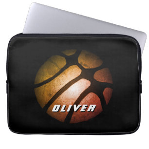 Metallic zwarte Oranje Basketball Ball Sportlaptop Laptop Sleeve
