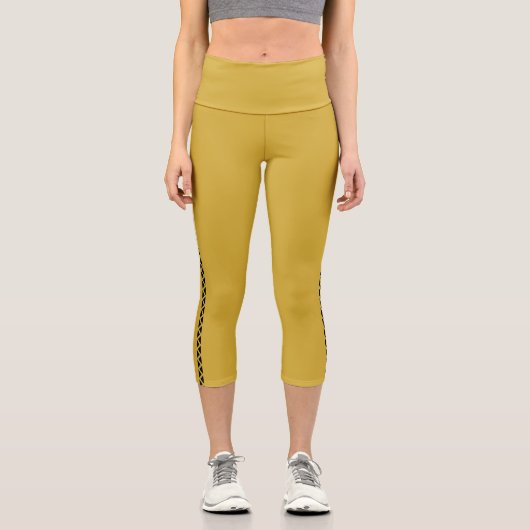 MetallicGold Capri Leggings with Black Side Stripe (Recto)