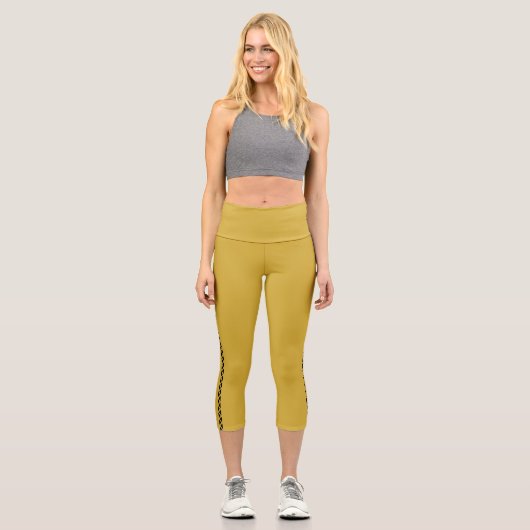 MetallicGold Capri Leggings with Black Side Stripe (Recto)