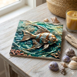 Metallieke Engelvissen Marien Leven Decoratie Tegeltje