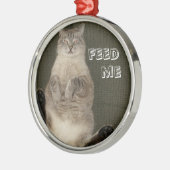 Métallique Chat "FEED ME" Ornement (Gauche)