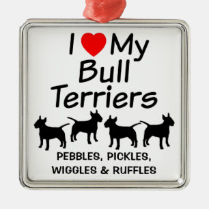 Métallique J'Aime Mon Ornement De Chiens De Terrier À Quatre