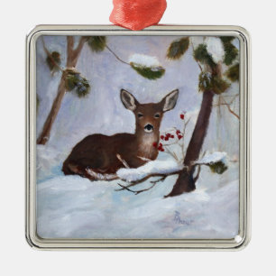 Métallique Ornement de cerfs communs de baie de houx