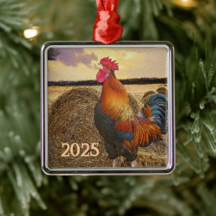 Métallique Ornement de coq coloré