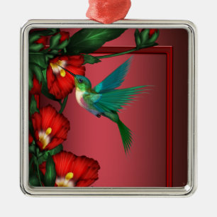 Métallique Ornement Hibiscus Rouge Colibri