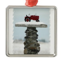 Ornement rouge de Noël de tracteur