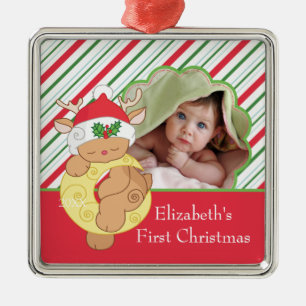 Métallique Première photo de Noël de bébé Ornement Renne