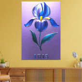 Metallisch Glänzende Blaue Irisblüte mit Text Canvas Afdruk (Insitu (Woonkamer))