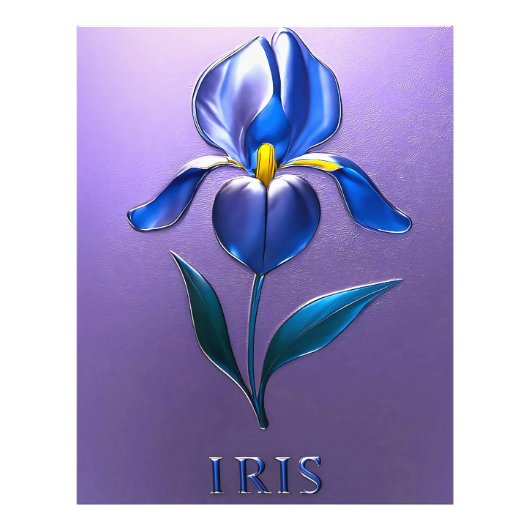 Metallisch Glänzende Blaue Irisblüte mit Text Foto Afdruk (Voorkant)