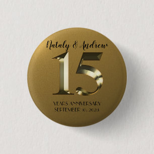 Metallisch gouden 15e Jubileum voor bruiloft Ronde Button 3,2 Cm