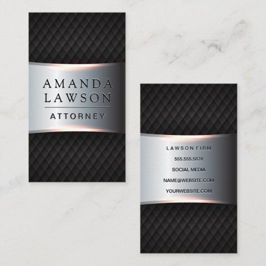 Metallisch Zilveren Banner | Zwarte Tegels Afsprakenkaartje (Voorkant / Achterkant)