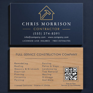Metallische Bouwconstructie Navy Blauwe QR-code Visitekaartje