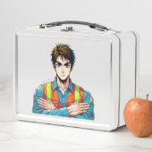 Metallische Lunchbox mit Manga-Sicherheitsfachmann (In situ)