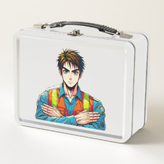 Metallische Lunchbox mit Manga-Sicherheitsfachmann