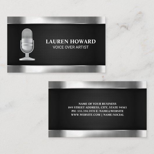 Metallische Microfoon | Zwarte Mesh Visitekaartje (Voorkant / Achterkant)