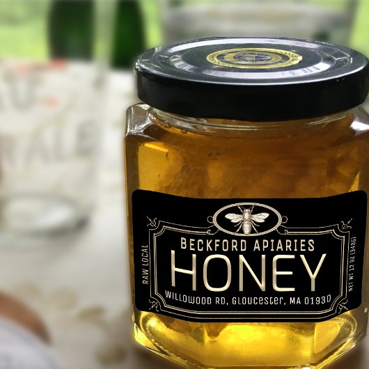 Métallurgique 3D Étiquette miel encadré avec abeil