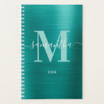 Métallurgique Aqua Signature Turquoise Monogramme<br><div class="desc">Créez votre propre nom personnalisé et un planificateur de petite taille monogrammé ou un carnet de rendez-vous pour elle. Le graphique en art numérique d'aqua turquoise imitation métallique sera imprimé comme une photo. Monographie contemporaine turquoise et blanche pâle avec design de calligraphie de style signature élégant peut être customisé.</div>