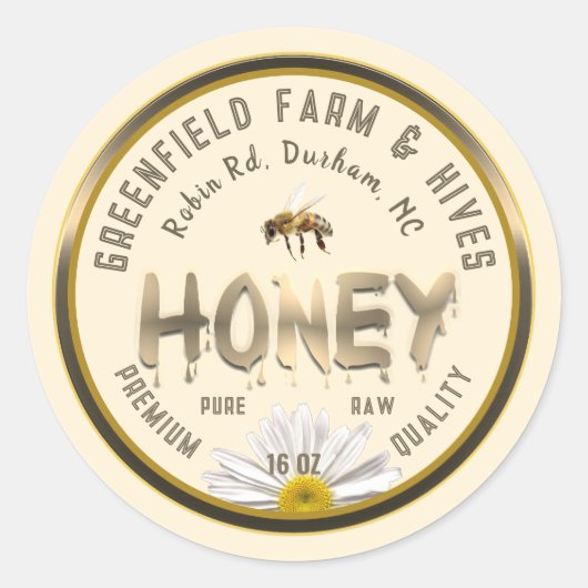 Métallurgique Miel Étiquette Bee Daisy Flower ivoi (Devant)