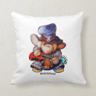 Metalphant met gitaar & logo - Wit Kussen