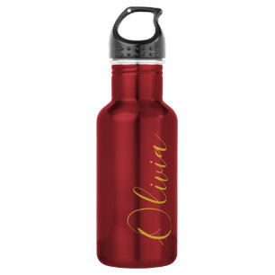Metalrood Olivia Script Naam Ontwerp Type Waterfles