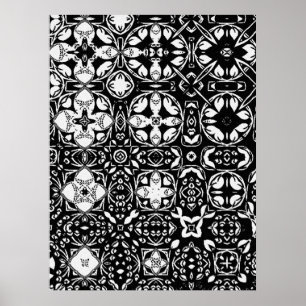 Metamorfose Medallion Pattern Black en White Poster